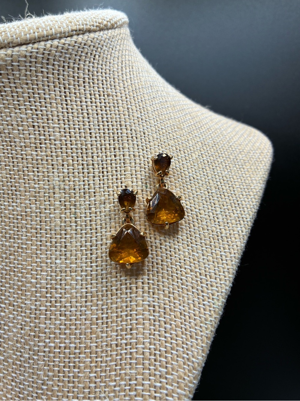 Vintage Monet Amber Teardrop Gold-Tone Dangle Earrings - Women Jewelry